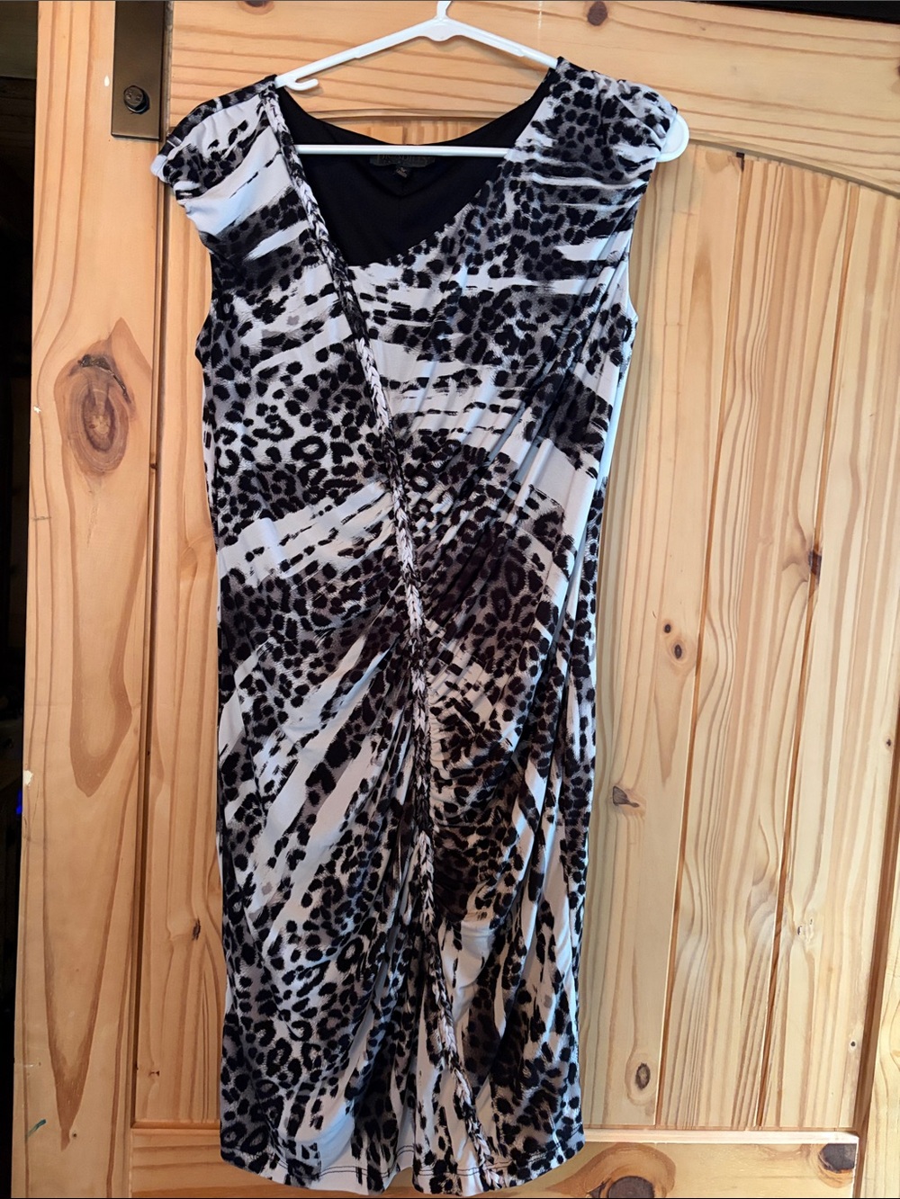 Picadilly Fashion Black and White Leopard Ruched Midi Dress
